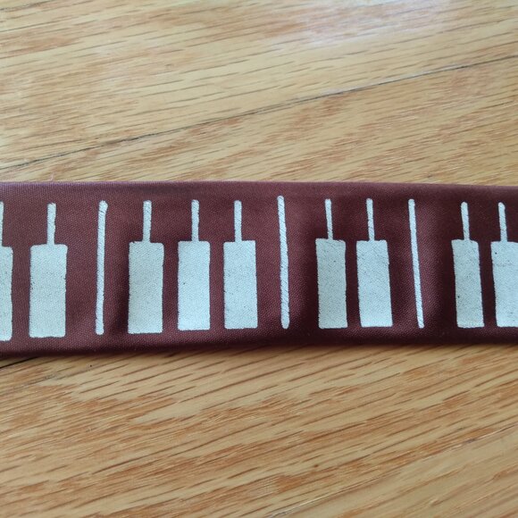 Vintage 70s Piano Skinny Tie Brown Novelty Necktie Silky Ska Punk Rockabilly - Picture 3 of 11